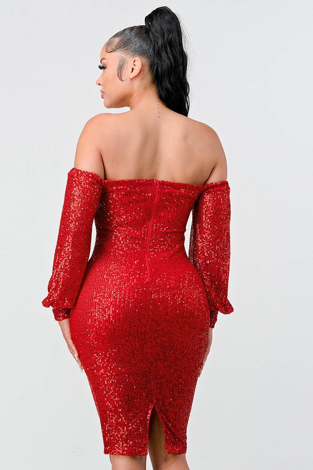 Off Shoulder Puff Sleeves Bodycon - Vella Moda