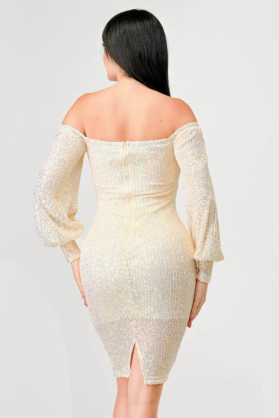 Off Shoulder Puff Sleeves Bodycon - Vella Moda