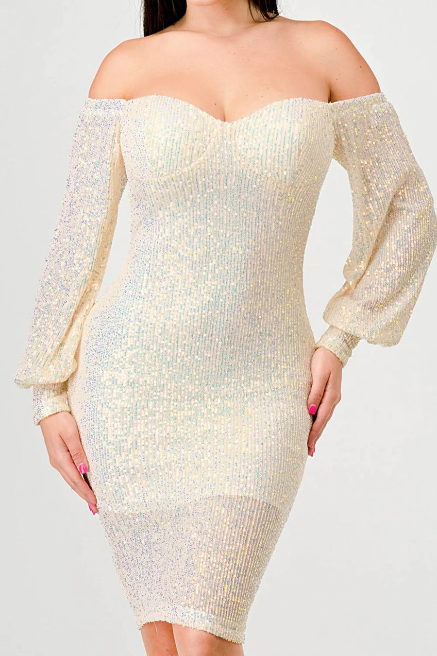 Off Shoulder Puff Sleeves Bodycon - Vella Moda