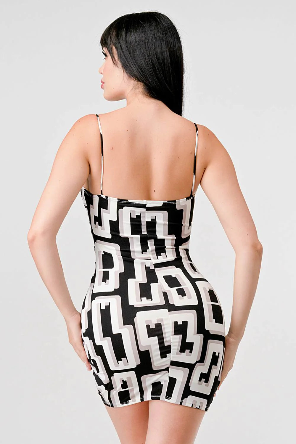 SEXY DTY PRINTED GEOMETRIC BODYCON MINI DRESS - Vella Moda