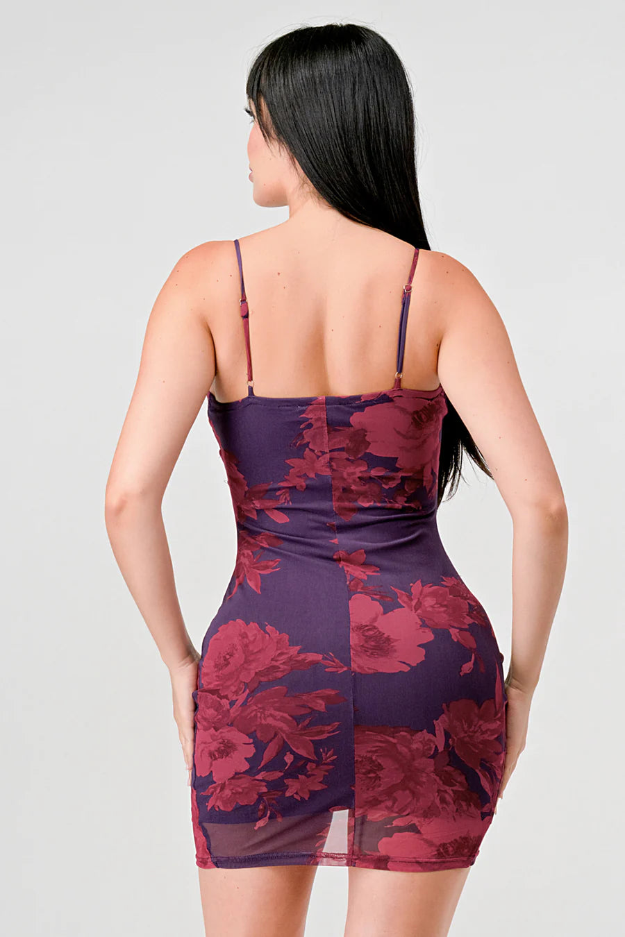 MESH PRINT TULIP HEM BODYCON MINI DRESS - Vella Moda