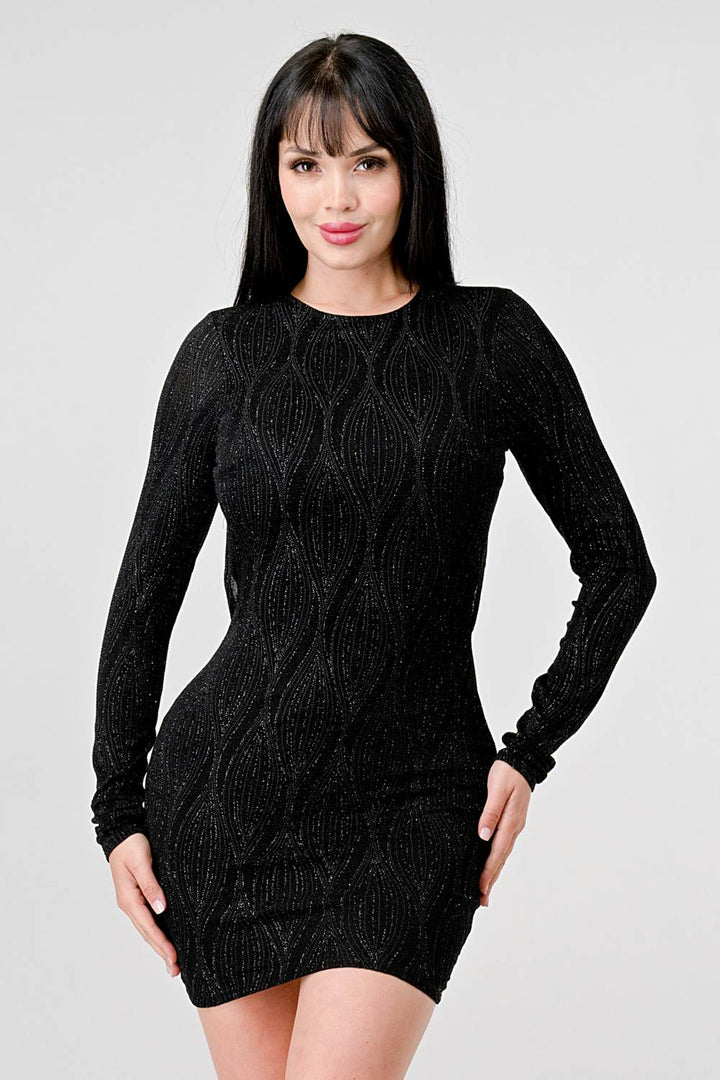 SEXY METALLIC GLITTER EXPOSED OPEN BACK MINI DRESS - Vella Moda