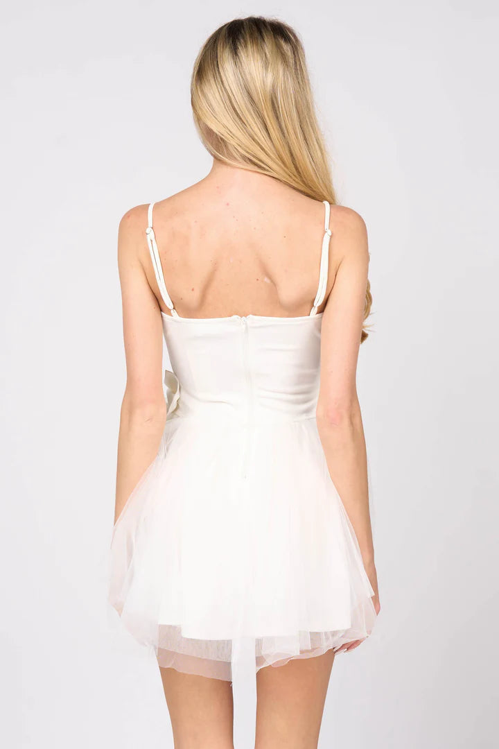 ROMANTIC BOWS DETAIL PLEATED TULLE MINI DRESS - Vella Moda