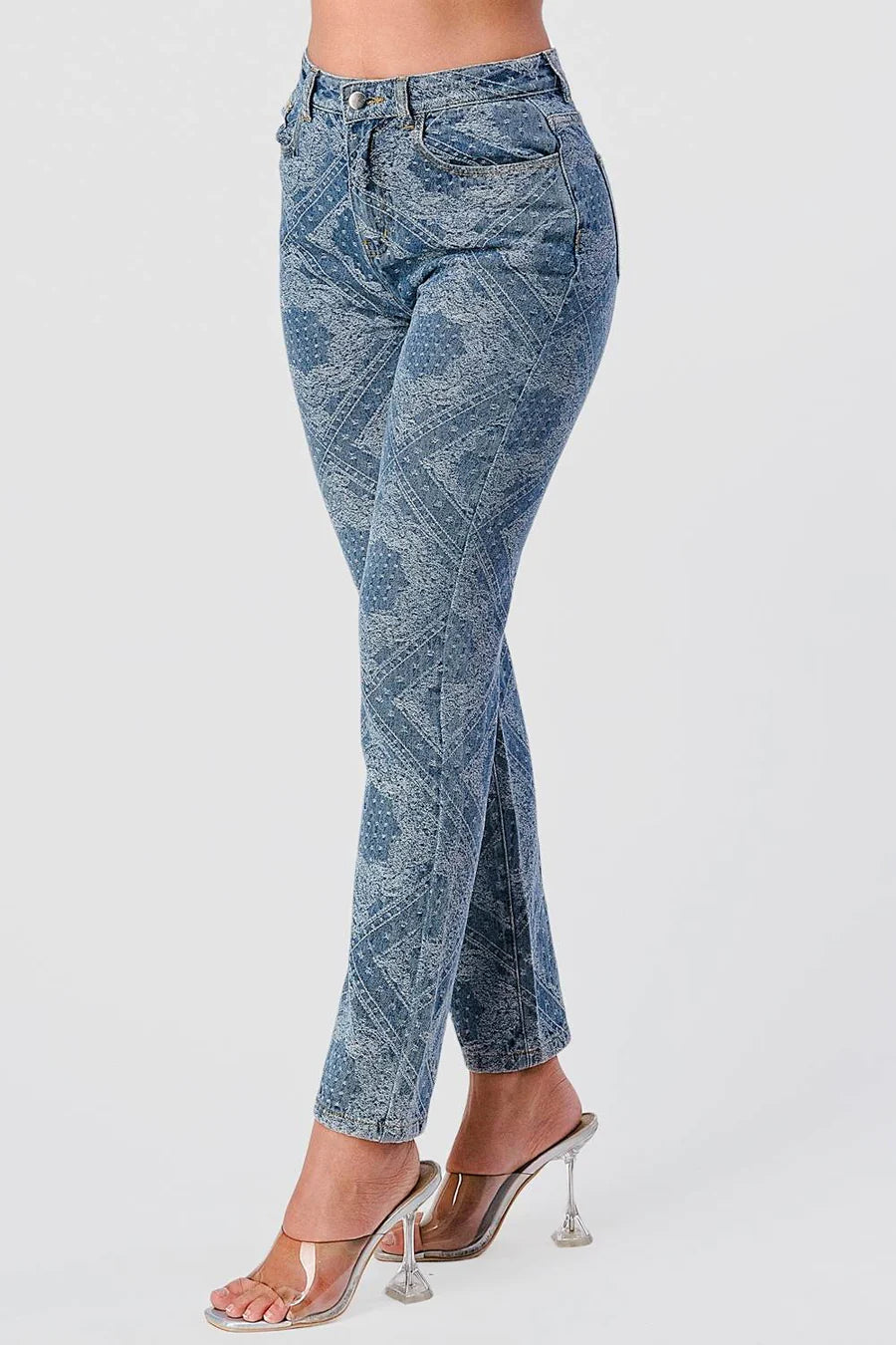 PRINT WASH HIGH WAISTED STRAIGHT LEG JEANS - Vella Moda