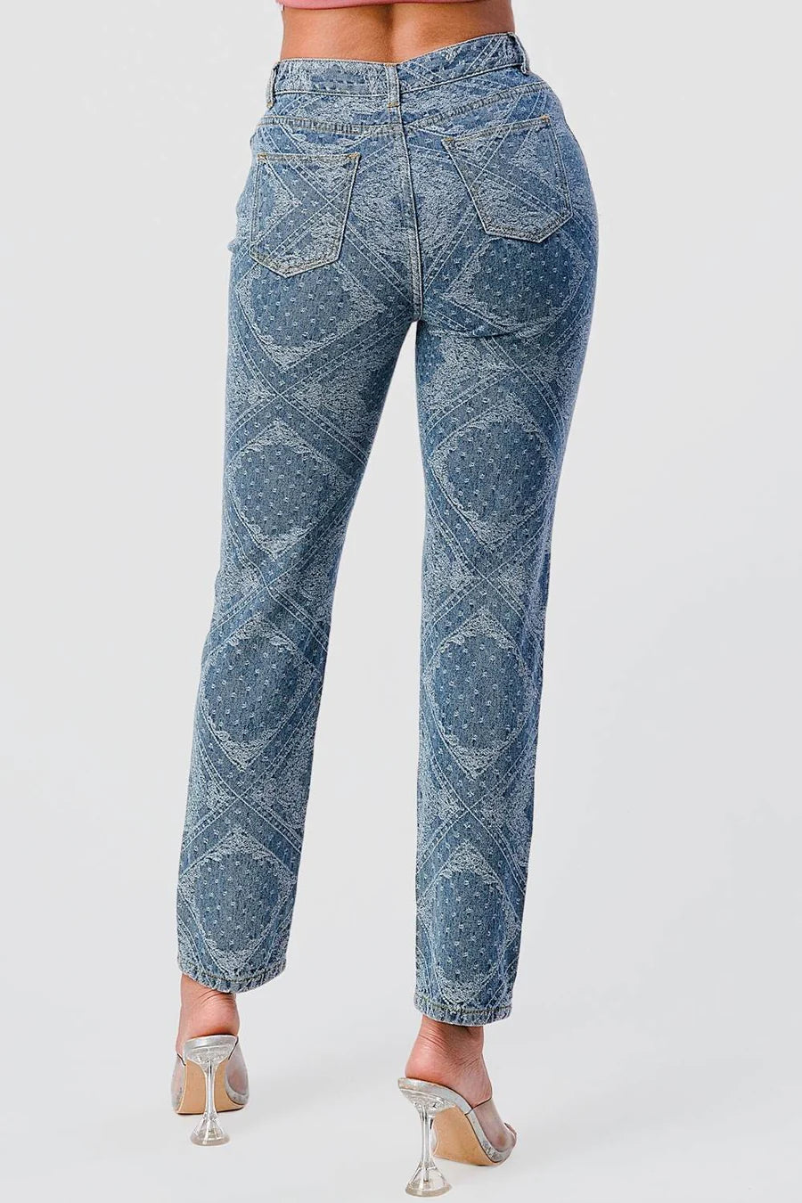 PRINT WASH HIGH WAISTED STRAIGHT LEG JEANS - Vella Moda