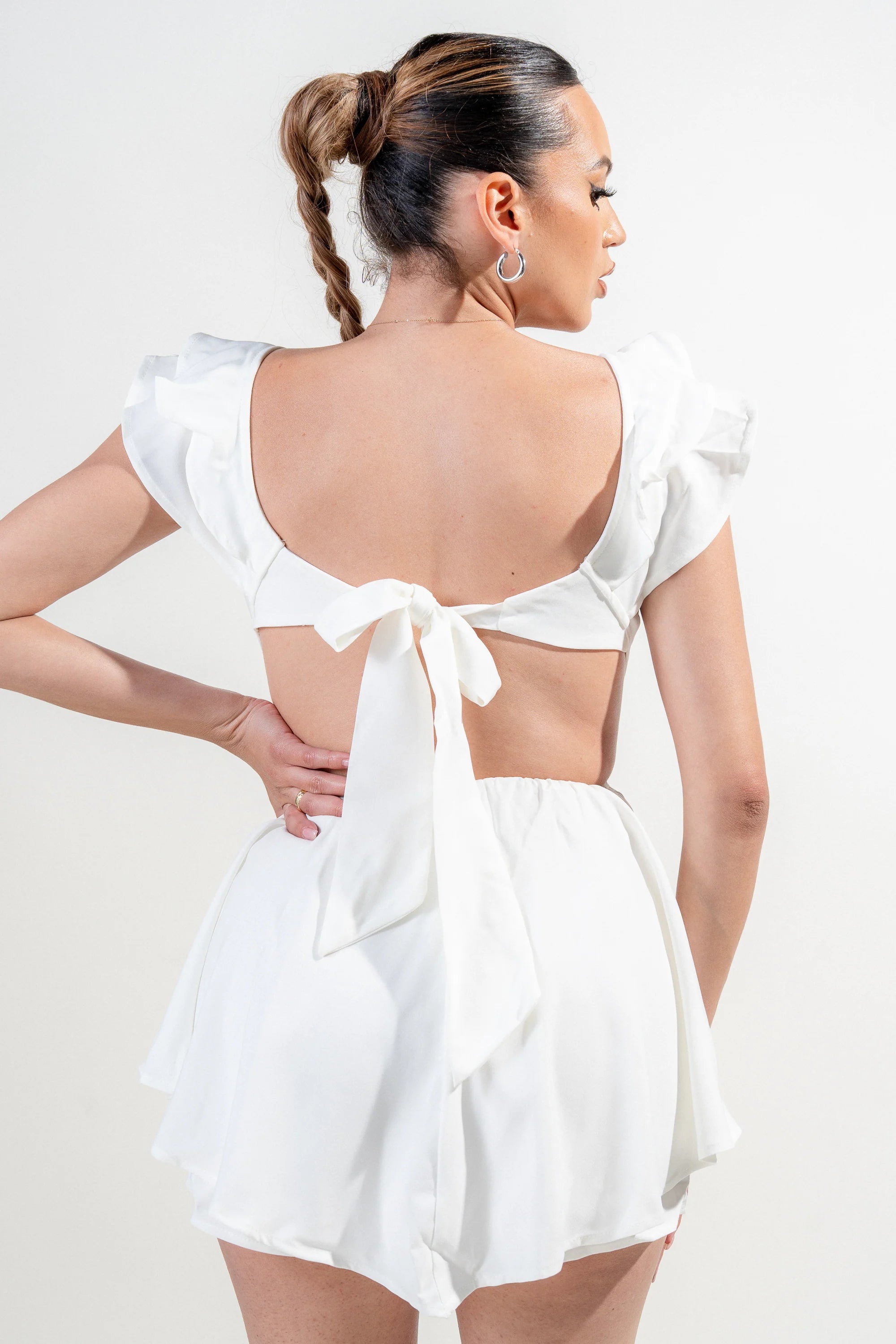SOFT SATIN TWILL RUFFLED BALLERINA ROMPER