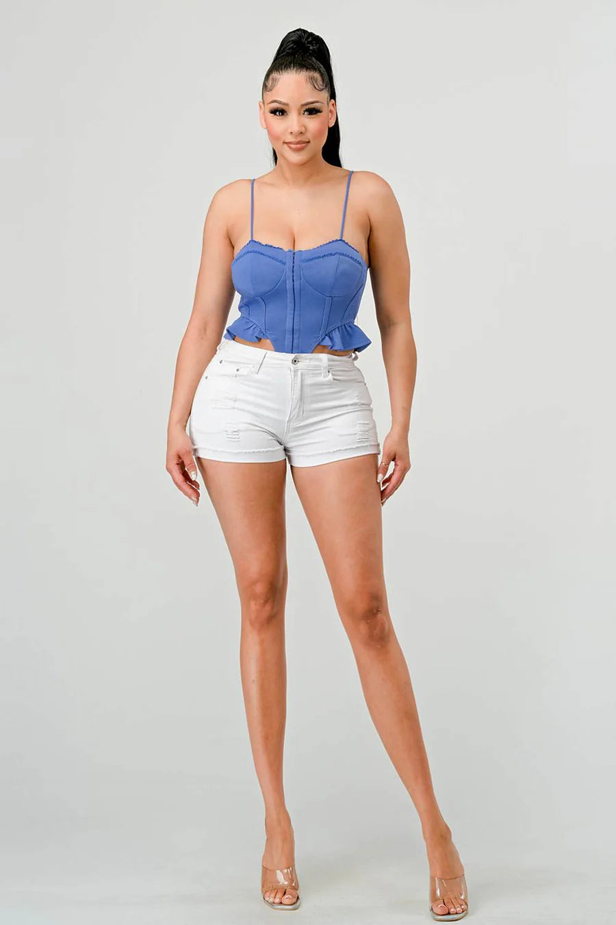 SUPER SOFT SCUBA SIDE FRILLED CAMI BODYSUIT - Vella Moda