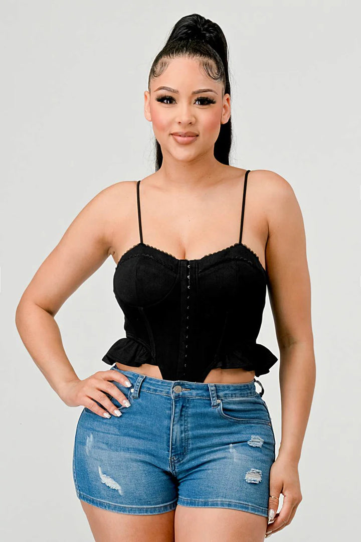 SUPER SOFT SCUBA SIDE FRILLED CAMI BODYSUIT - Vella Moda