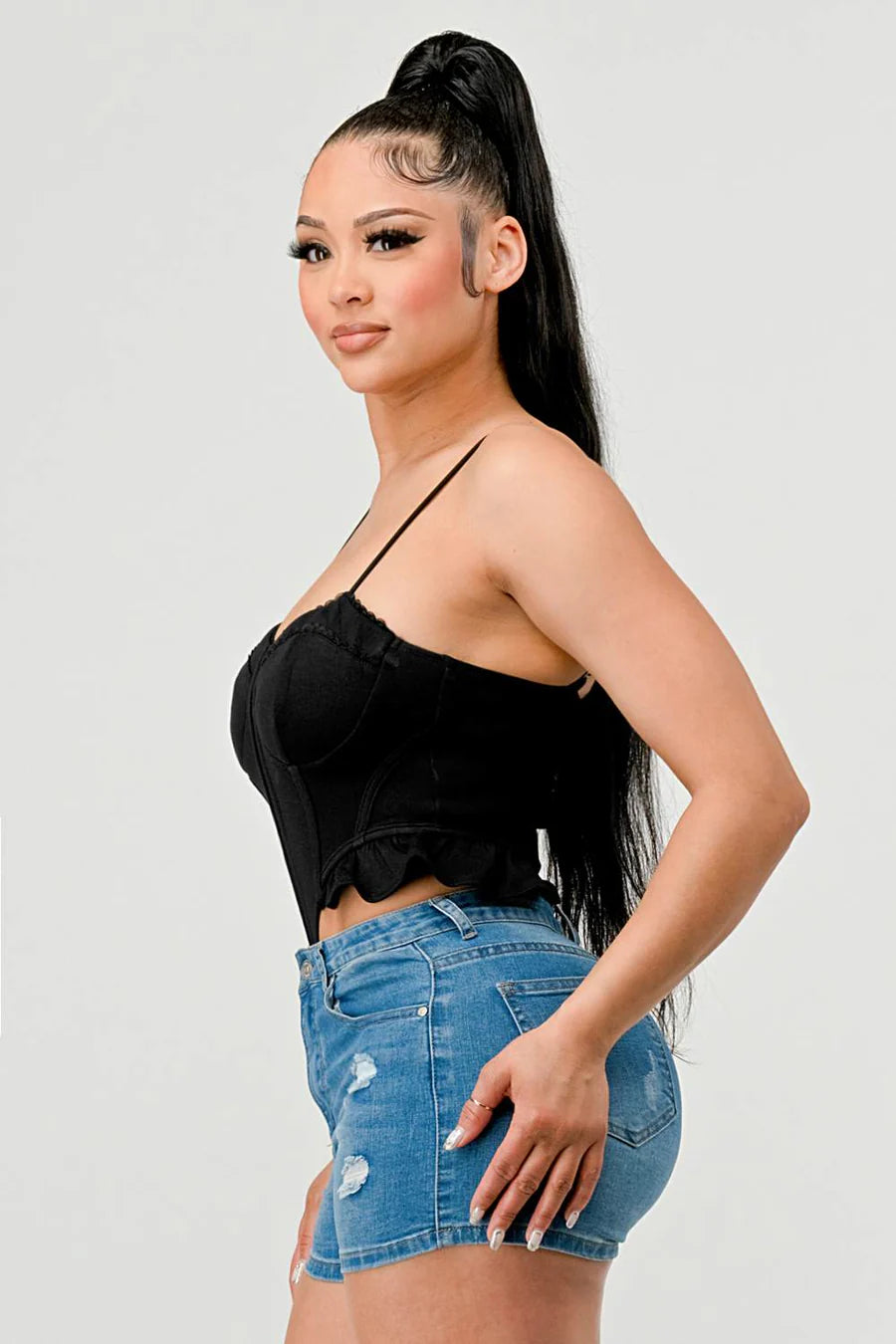 SUPER SOFT SCUBA SIDE FRILLED CAMI BODYSUIT - Vella Moda
