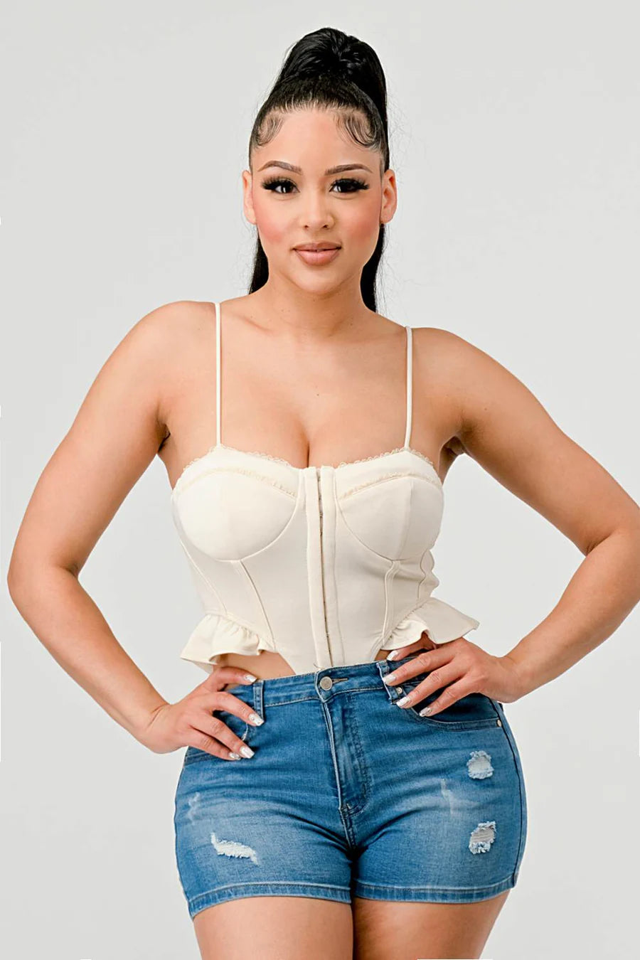 SUPER SOFT SCUBA SIDE FRILLED CAMI BODYSUIT - Vella Moda