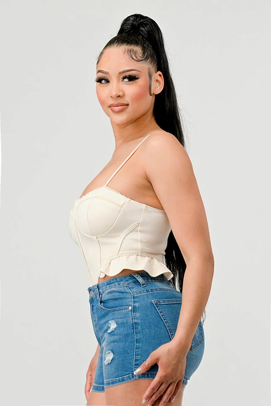 SUPER SOFT SCUBA SIDE FRILLED CAMI BODYSUIT - Vella Moda