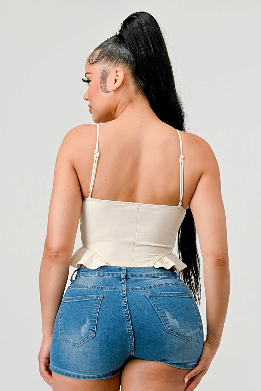 SUPER SOFT SCUBA SIDE FRILLED CAMI BODYSUIT - Vella Moda