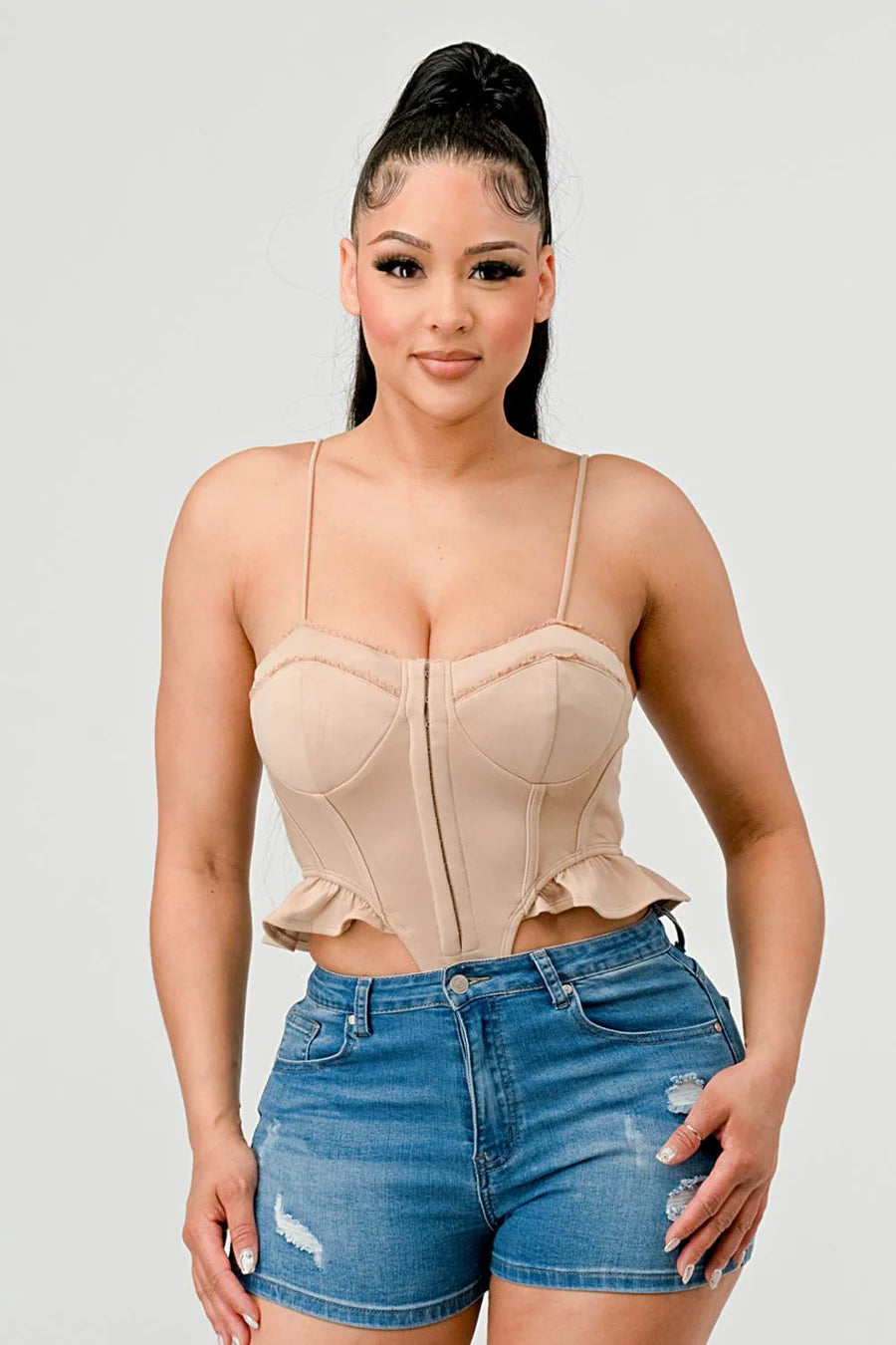 SUPER SOFT SCUBA SIDE FRILLED CAMI BODYSUIT - Vella Moda