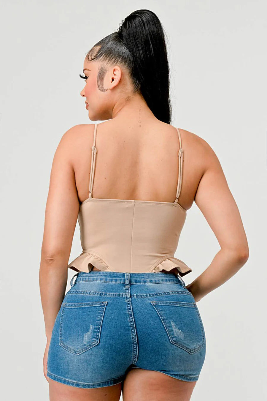 SUPER SOFT SCUBA SIDE FRILLED CAMI BODYSUIT - Vella Moda