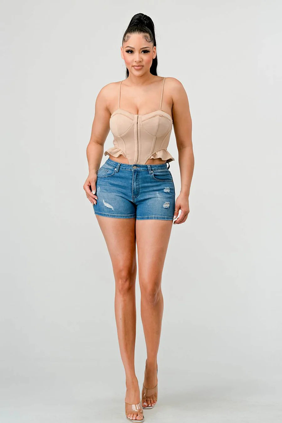 SUPER SOFT SCUBA SIDE FRILLED CAMI BODYSUIT - Vella Moda