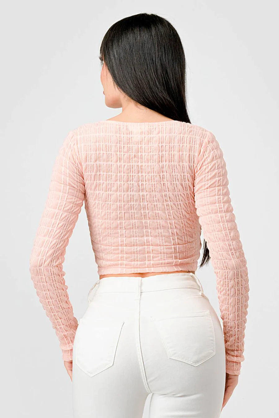 TEXTURED SWEETHEART LONG SLEEVES CROPPED TOP - Vella Moda