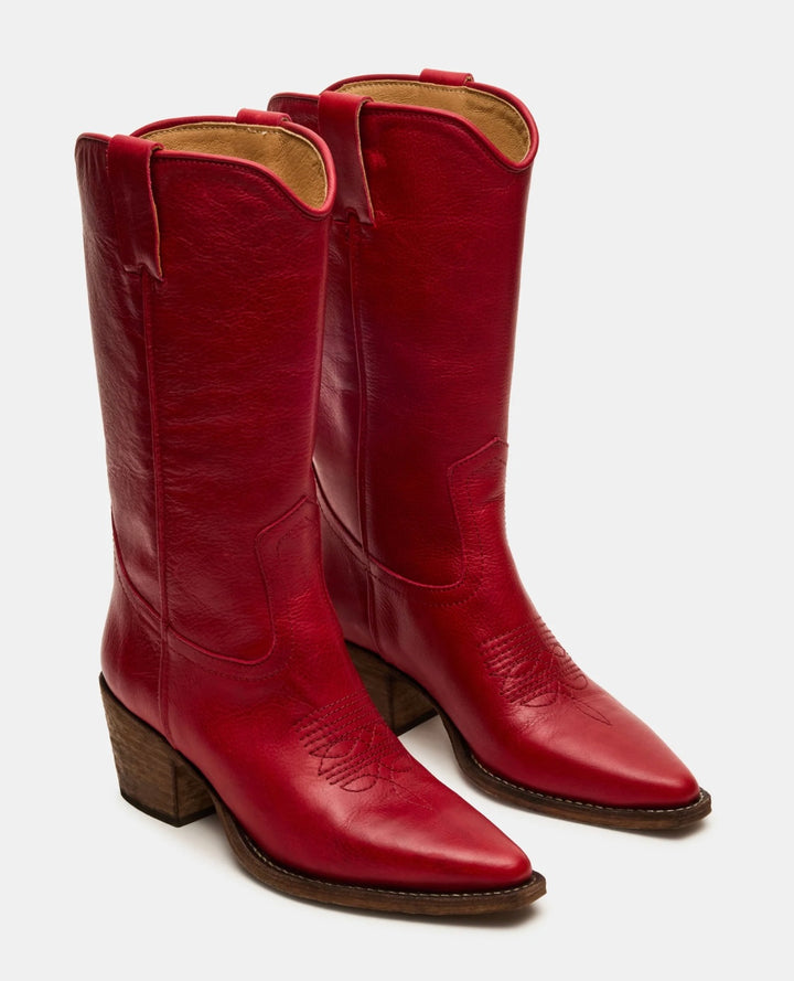 Steve Madden Albany Leather Western Boots – Red