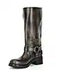 Steve Madden Brocks distressed leather tall moto boots with rugged design and zipper details.