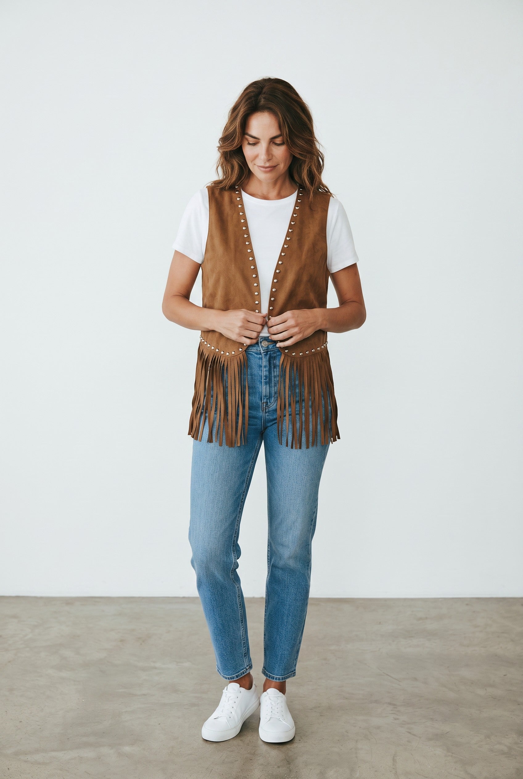 Studded Fringe Suede Vest