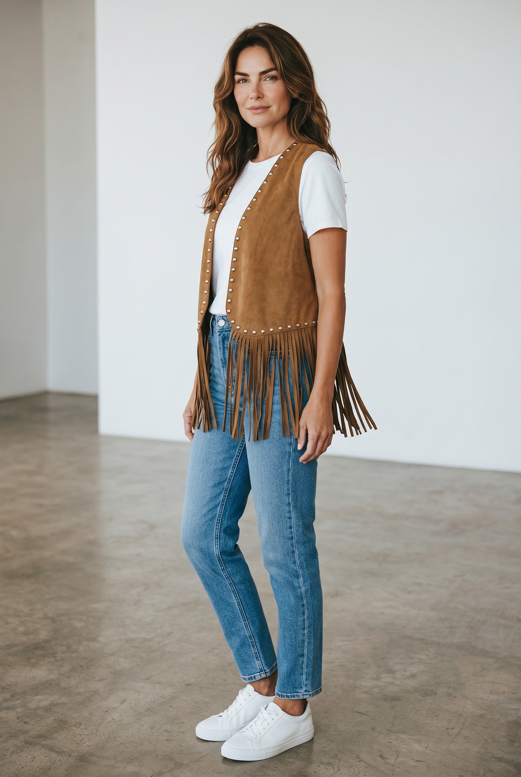 Studded Fringe Suede Vest