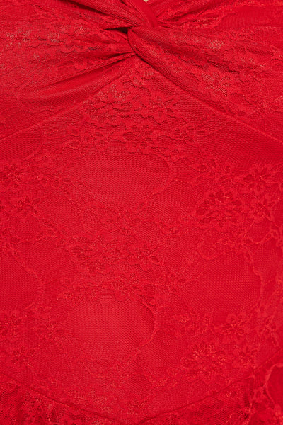 Twist Front Tiered Lace Mini Dress - PLUS