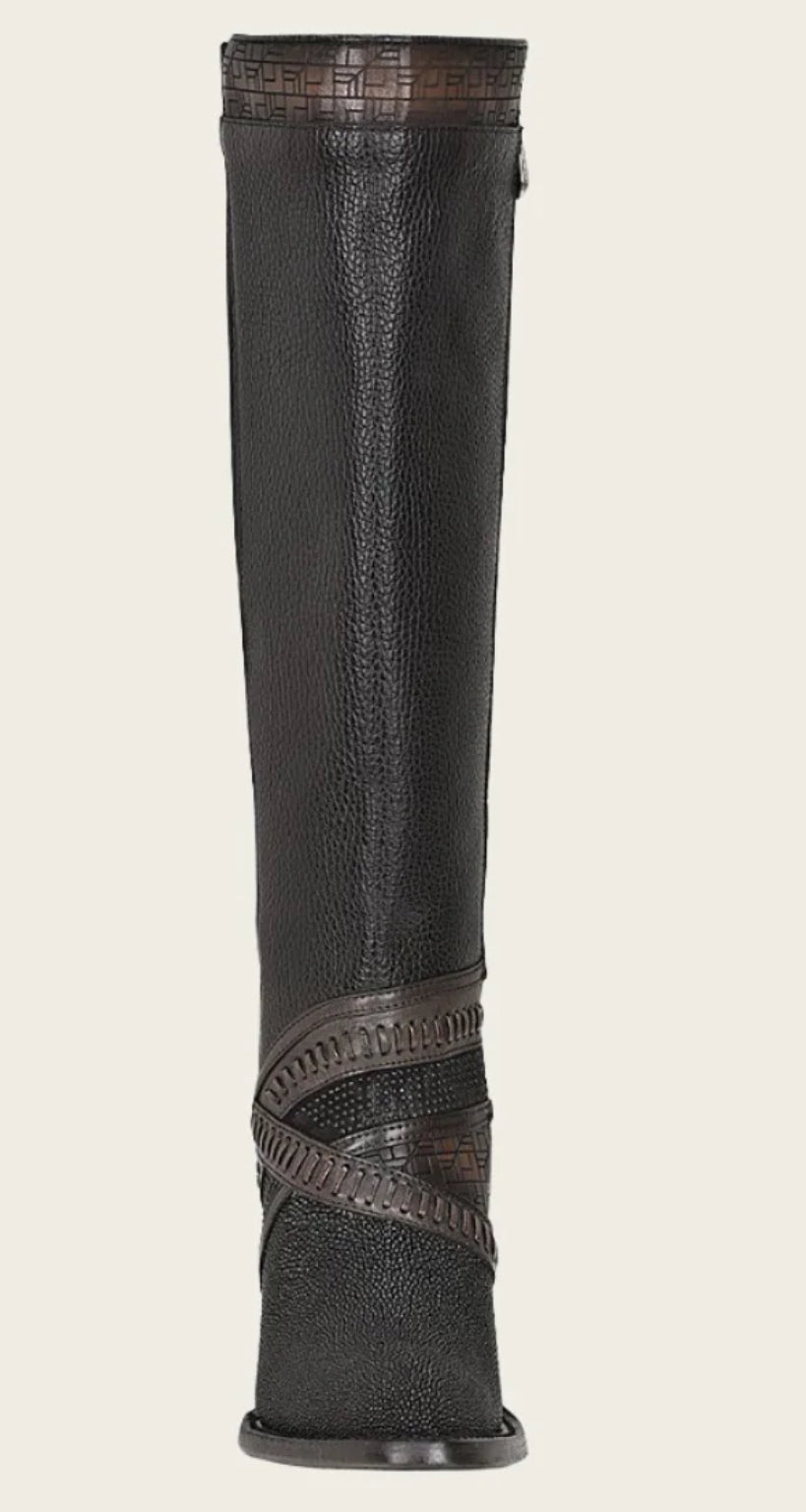 LD Black Stingray Laser & Woven & Zipper Round Toe - Vella Moda