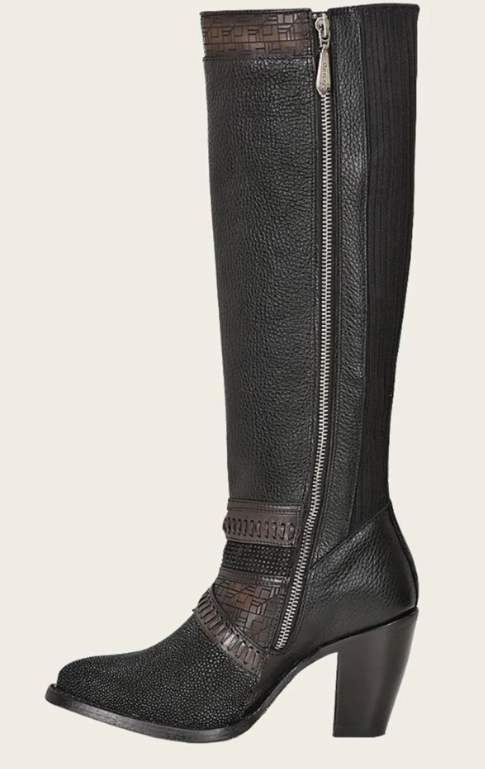 LD Black Stingray Laser & Woven & Zipper Round Toe - Vella Moda