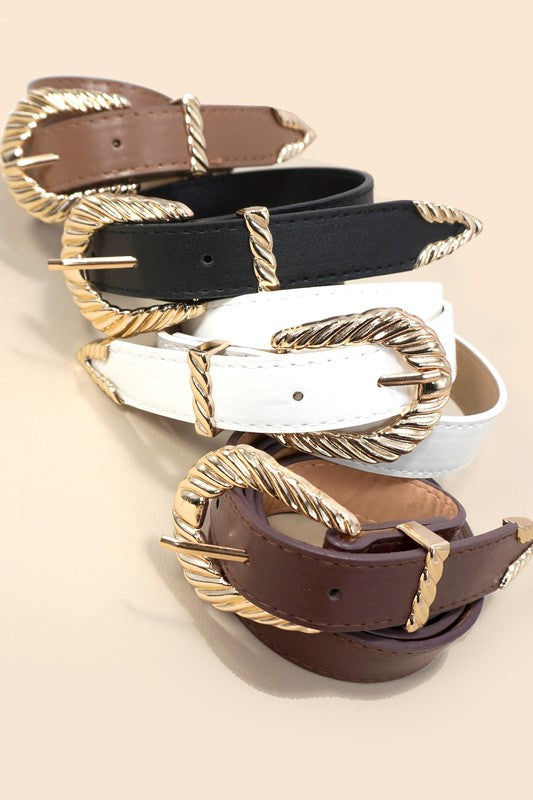 Classic Western Carved Buckle Belt - Faux Leather (One Size)