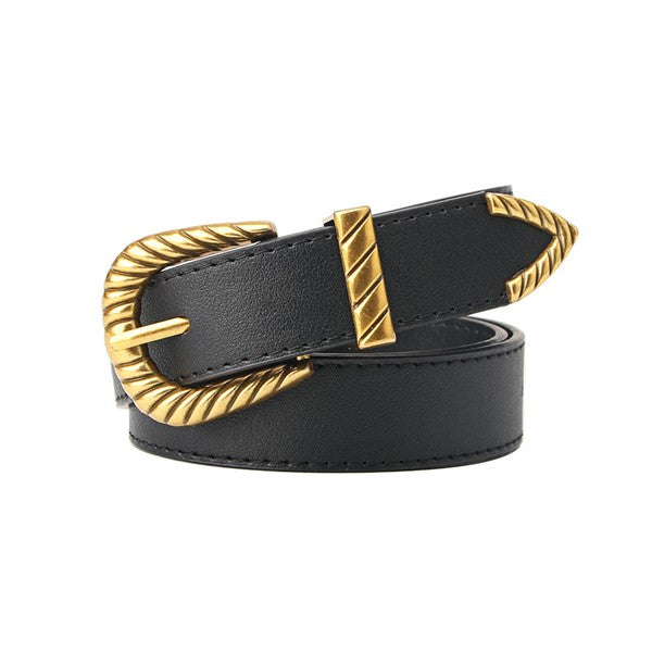 Classic Western Carved Buckle Belt - Faux Leather (One Size)