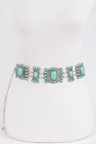 Turquoise Multi Metal Chain Belt - Vella Moda