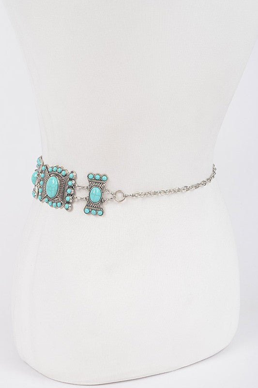 Turquoise Multi Metal Chain Belt - Vella Moda