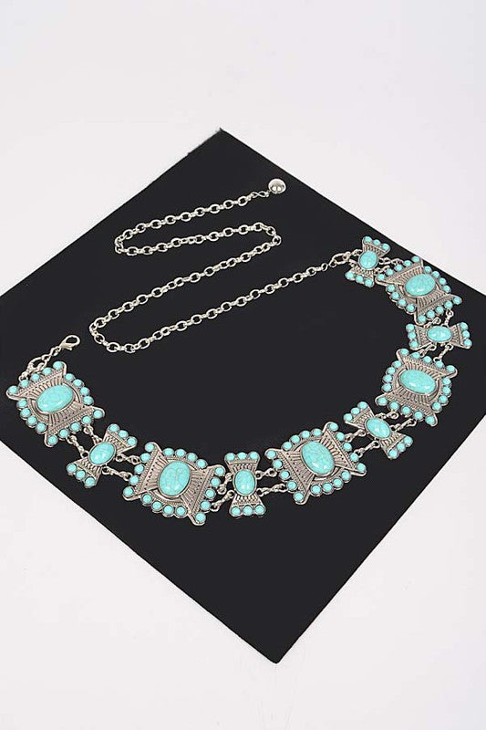 Turquoise Multi Metal Chain Belt - Vella Moda