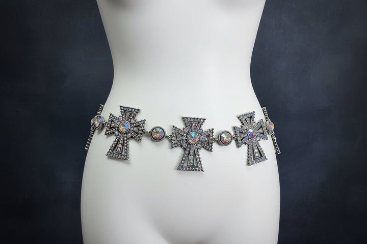 Celestial Rhinestone Cross Chain Belt
