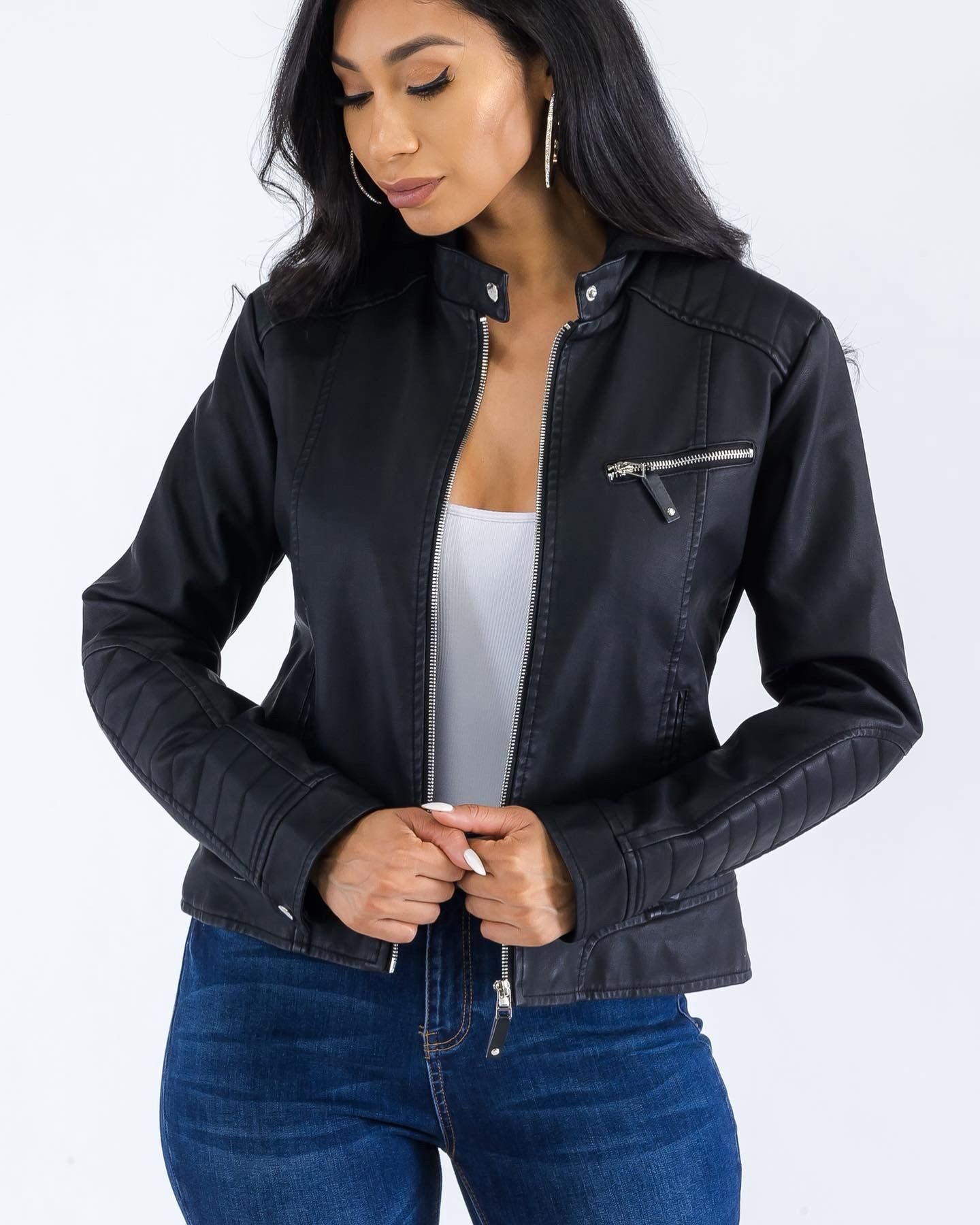 PU JACKET WITH HOOD - Vella Moda