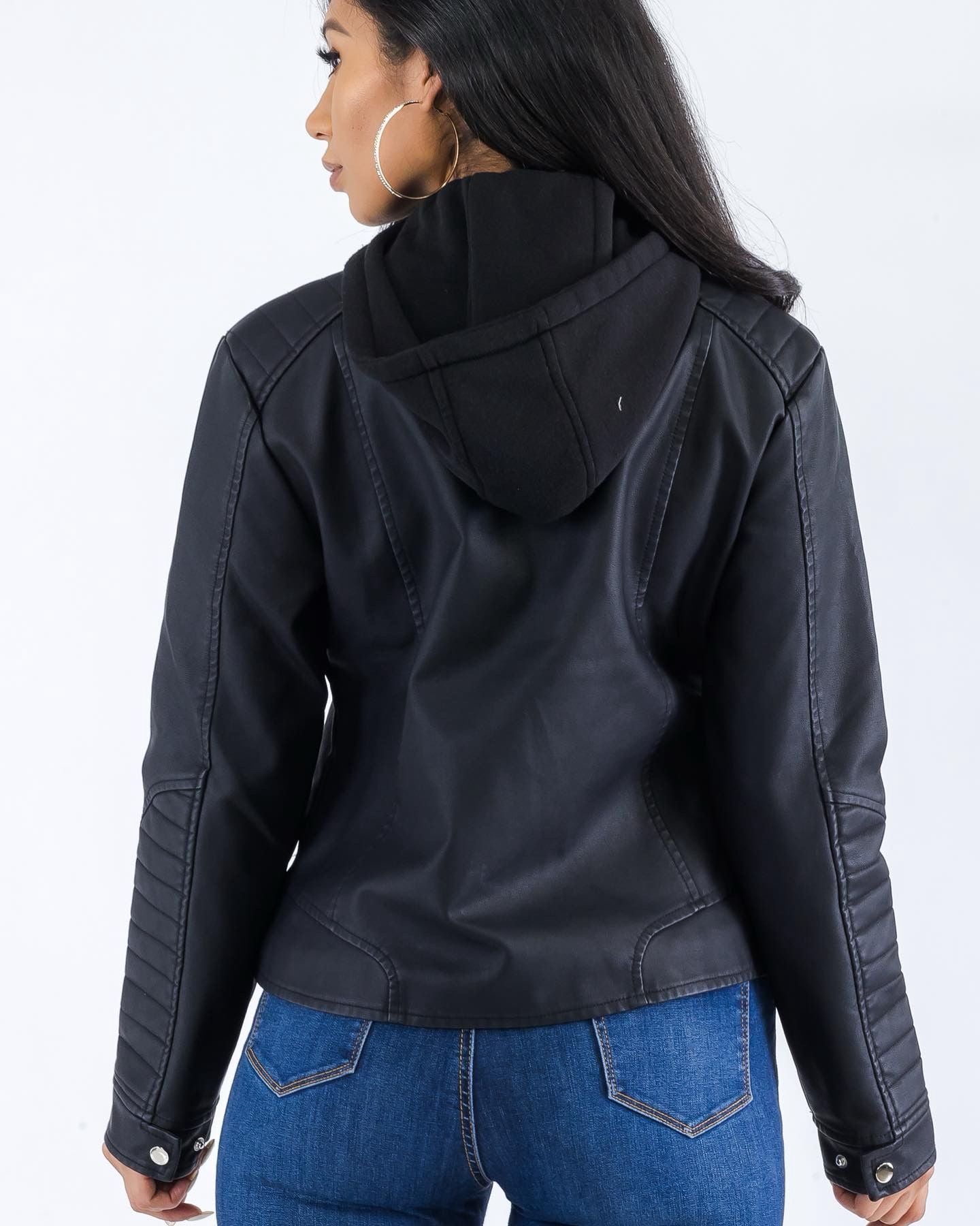 PU JACKET WITH HOOD - Vella Moda