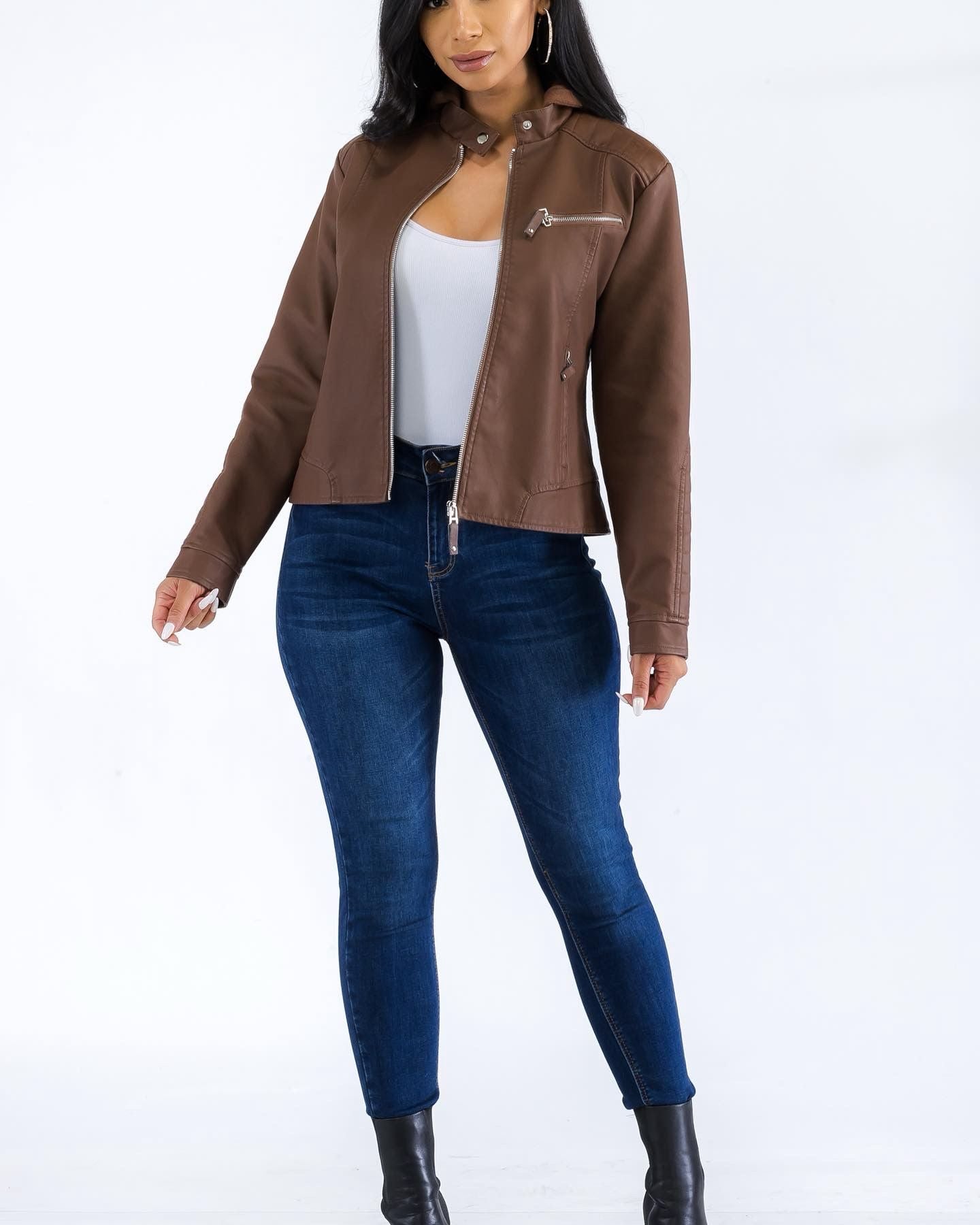 PU JACKET WITH HOOD - Vella Moda