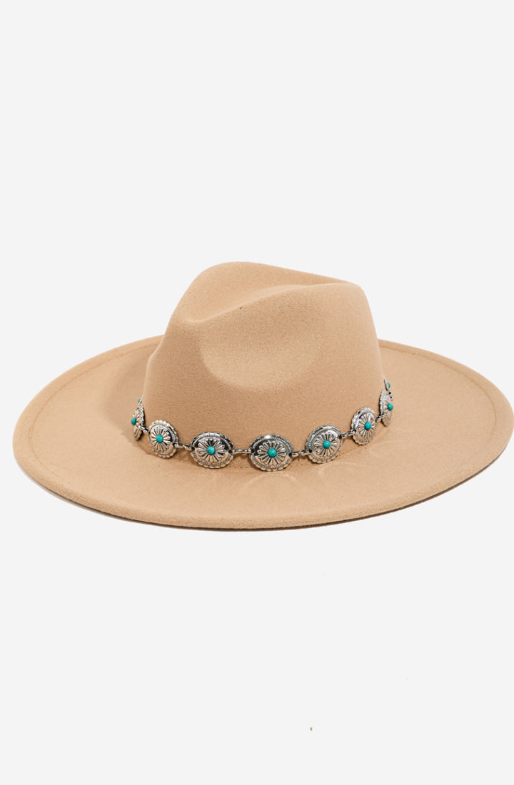 WESTERN CONCHO CHAIN FEDORA HAT - Vella Moda