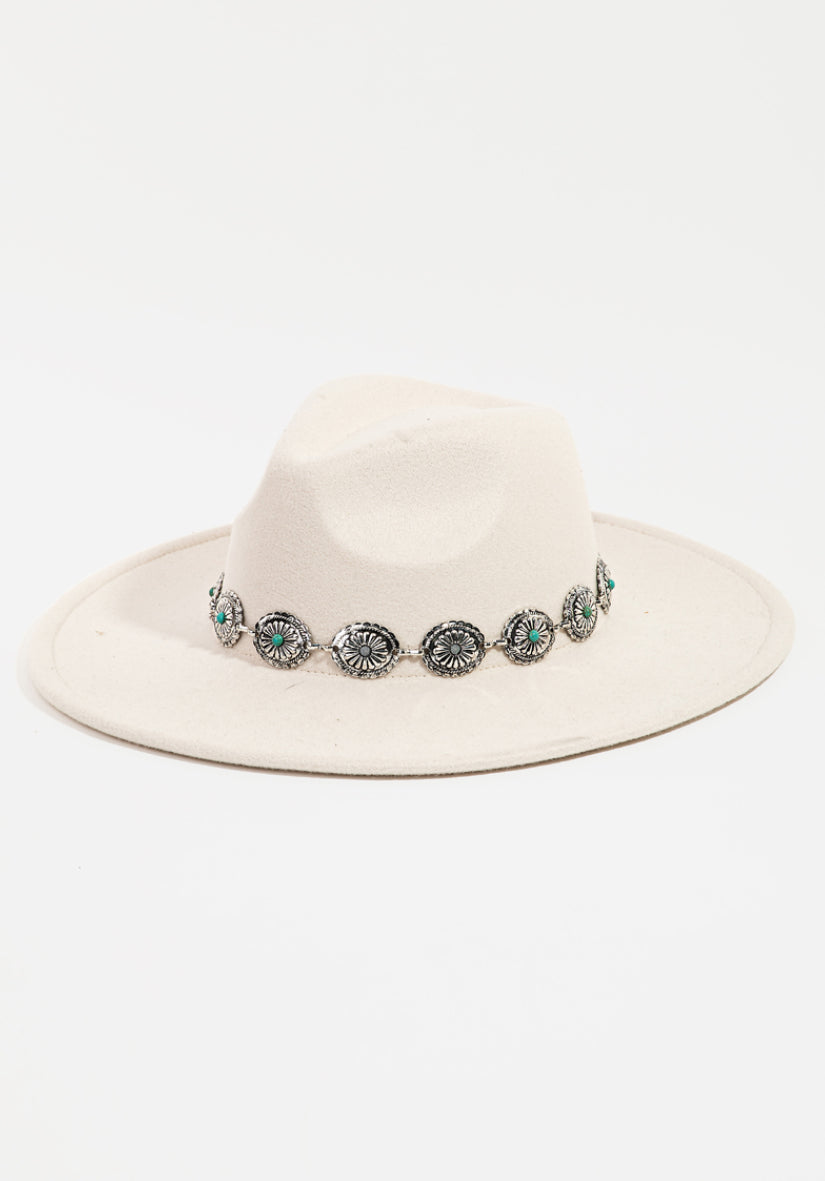 WESTERN CONCHO CHAIN FEDORA HAT - Vella Moda