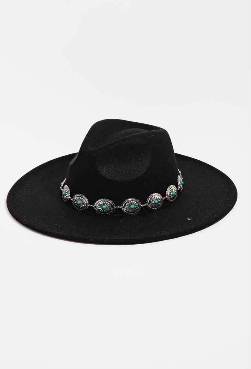 WESTERN CONCHO CHAIN FEDORA HAT - Vella Moda