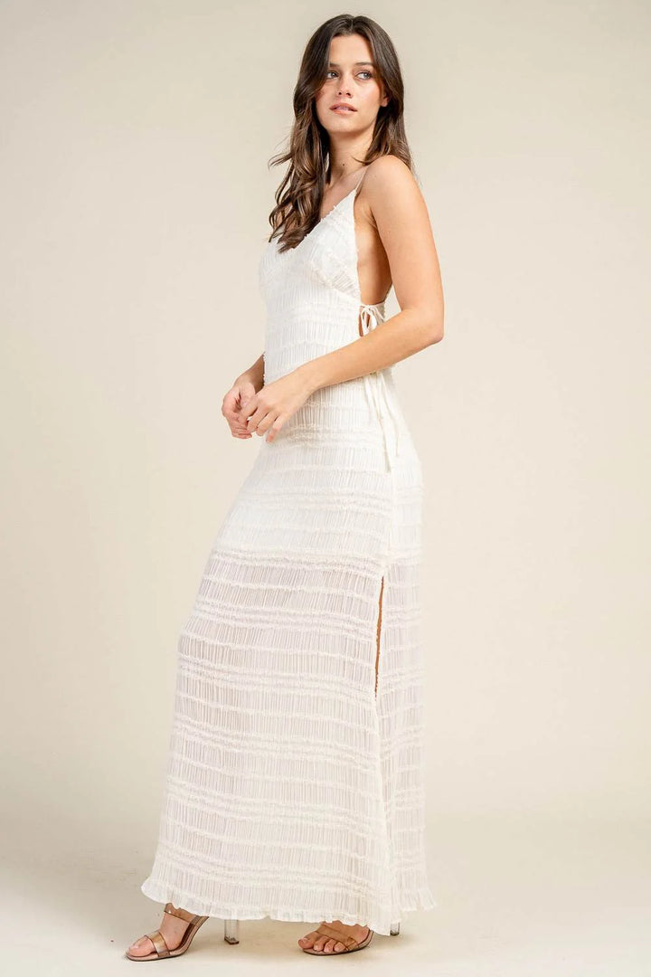 Smocked Spaghetti Strap Tie Side Maxi Dress