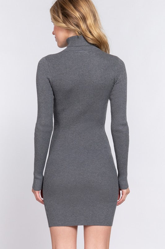 TURTLE NECK SEWATER MINI DRESS - Vella Moda