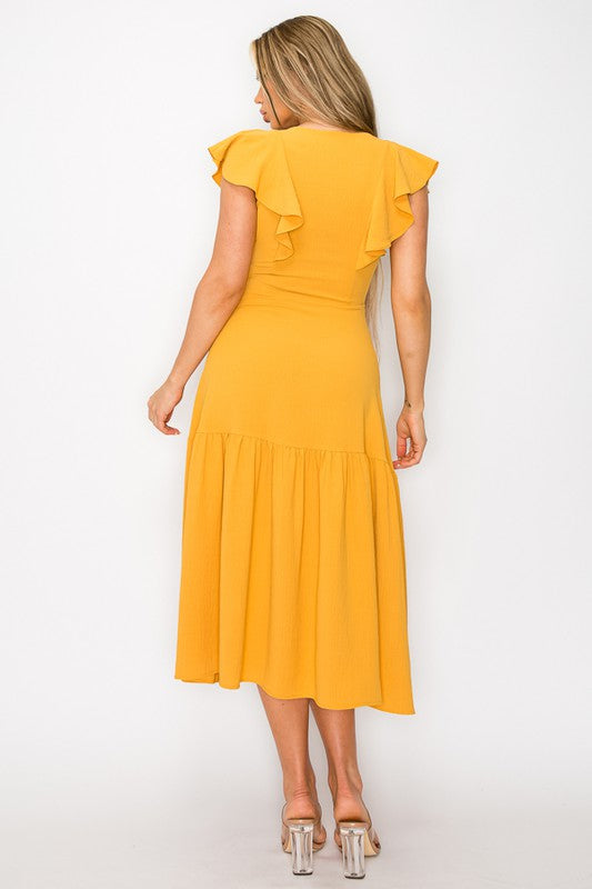 Long Dress With Short Ruffle Sleeves - Vella Moda