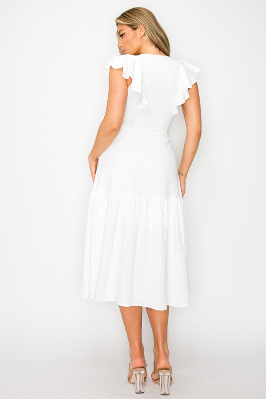 Long Dress With Short Ruffle Sleeves - Vella Moda
