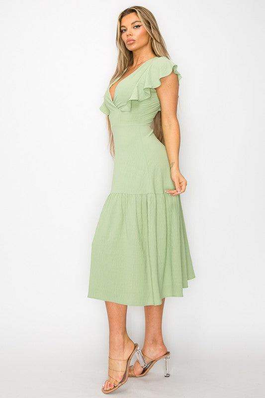Long Dress With Short Ruffle Sleeves - Vella Moda