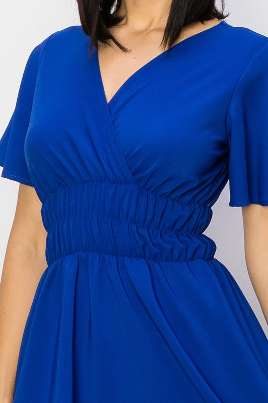 Solid V-Neck Dress - Vella Moda