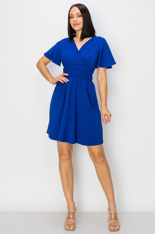 Solid V-Neck Dress - Vella Moda