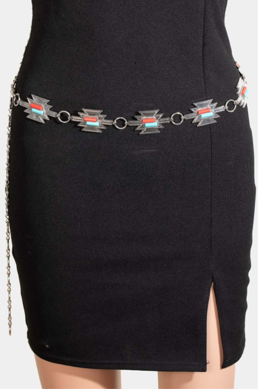 Chain Belt W/ Blue & Red Studs