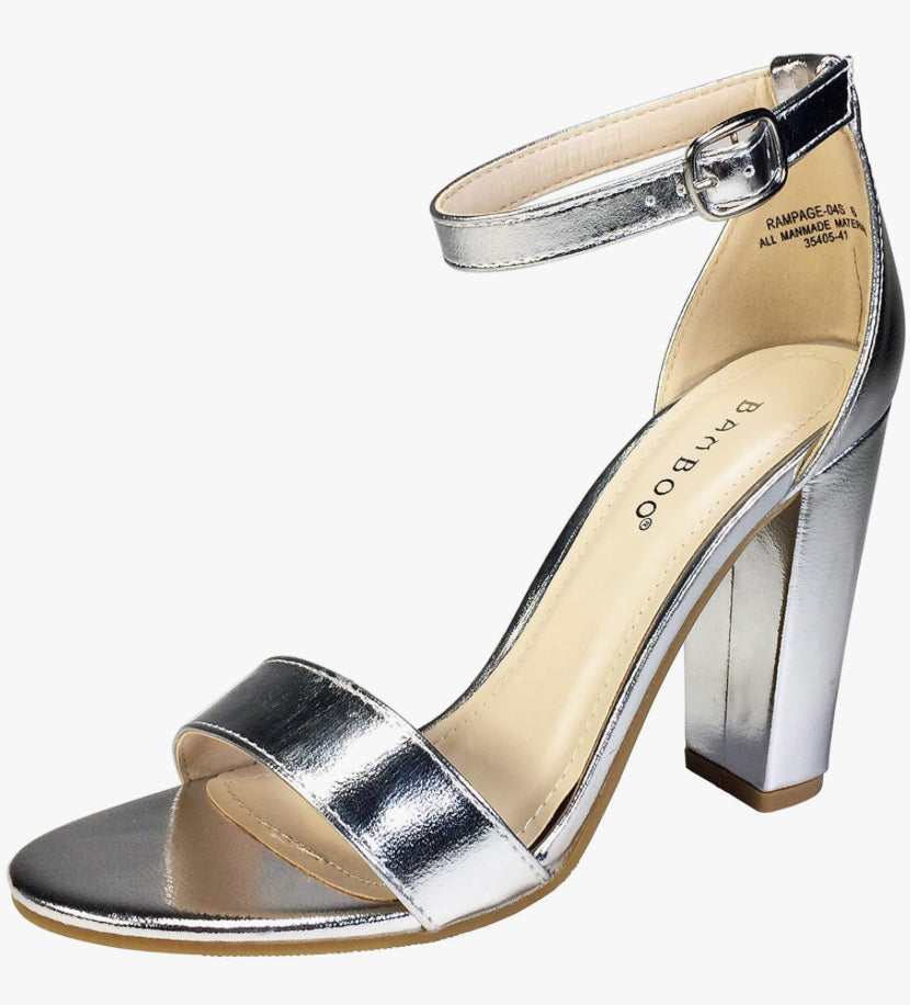 Rampage Metallic Block Heel Sandals – Silver - Vella Moda