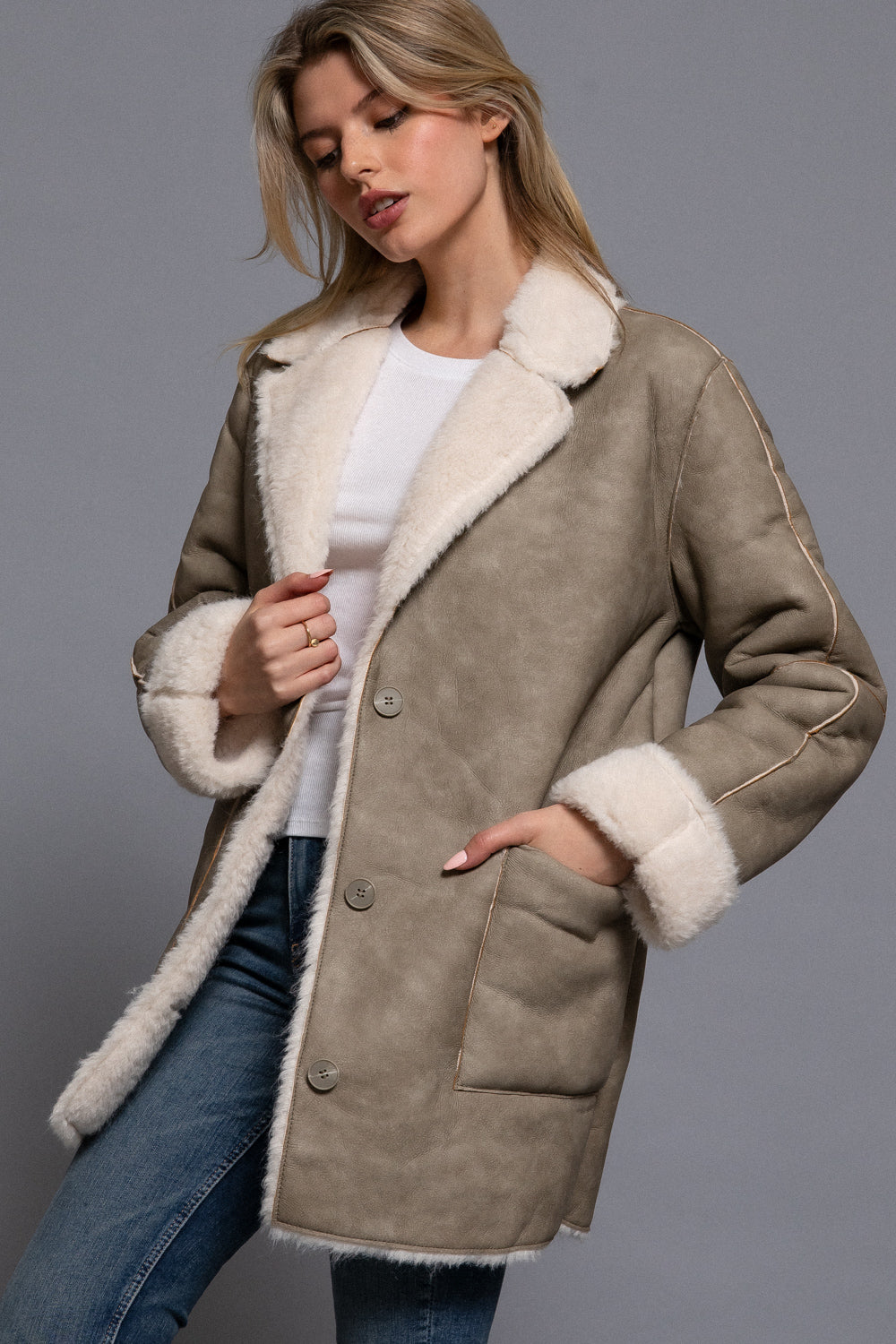 Double Sided Faux Leather Coat