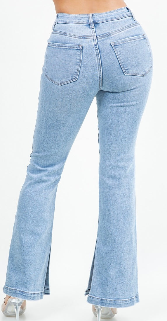 Blue Horizon Split Hem Flare Jeans